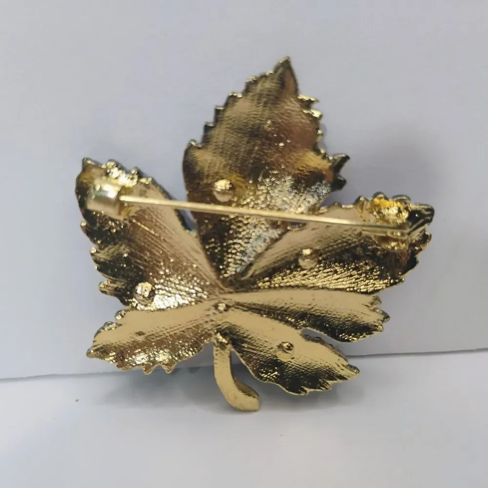 Maple Leaf Brooch Blue Shades Rhinestones Fashion Pin Jewelry Autumn Statement